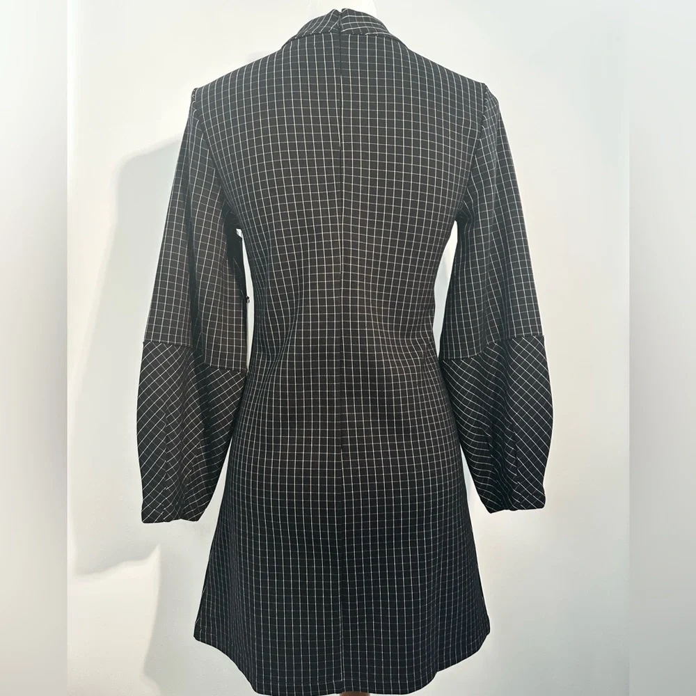 Halogen XXS Black Grid Print Shift Dress Mock Neck Long Sleeve Workwear - Picture 6 of 8